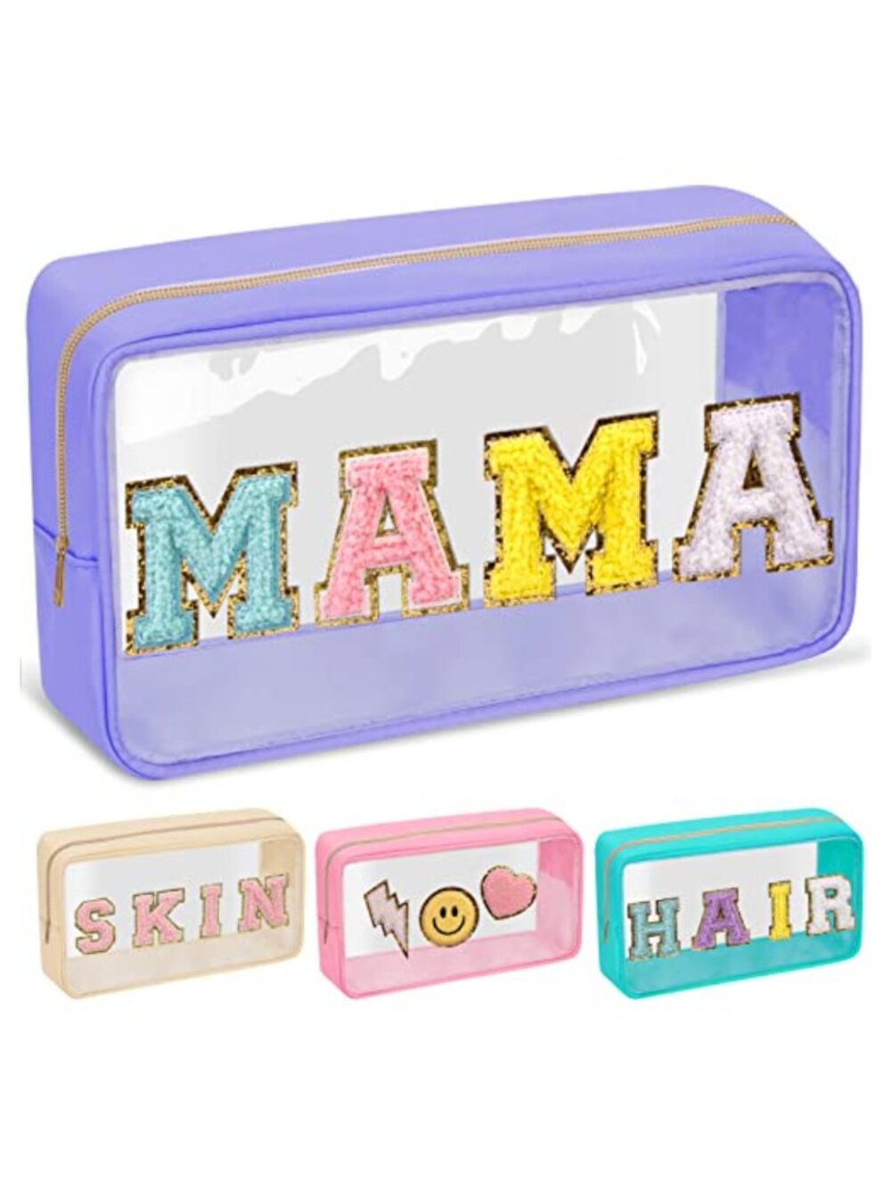 Preppy Chenille Letter Clear Makeup Bag PVC Waterproof Travel Toiletry Pouch